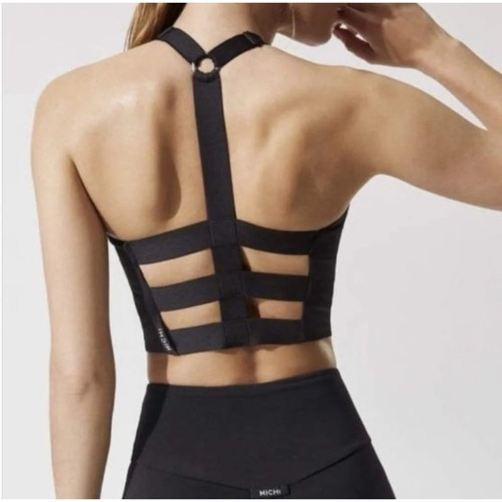 MICHI Bionic Bra Tank Women S Black Excellent Strappy Ladder Back Activewear
